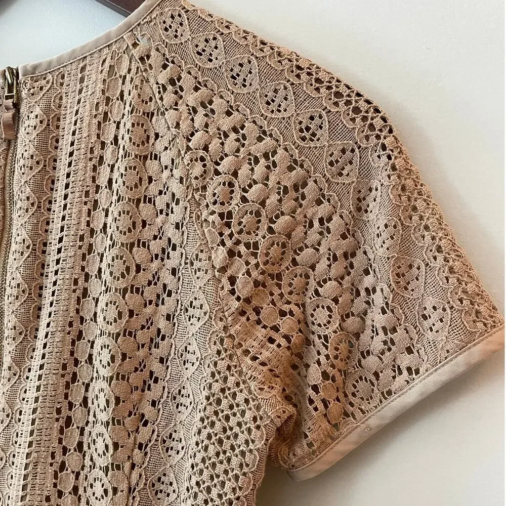 Banana Republic Lace Overlay Blouse Short Sleeve Zipper Office Date Elegant 8 - Picture 8 of 12